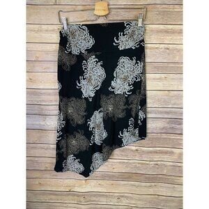 BCBG Maxazria M Skirt Asymmetric Hem Floral Stretchy Slinky Black Gray